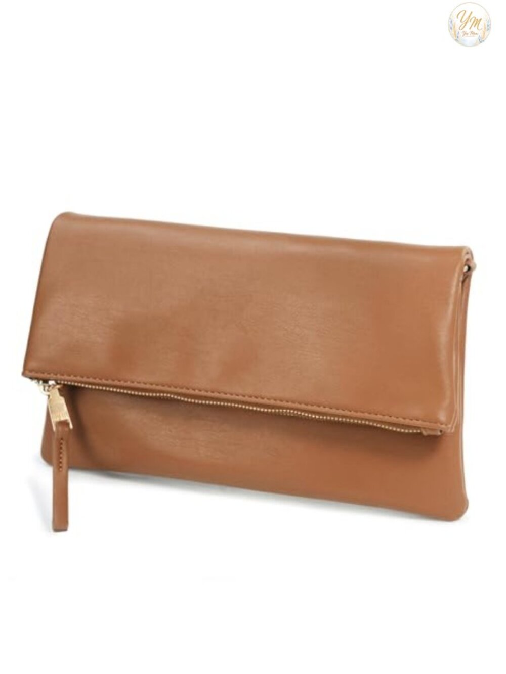 Vegan Leather Foldover Clutch Crossbody Bag with Chain Strap